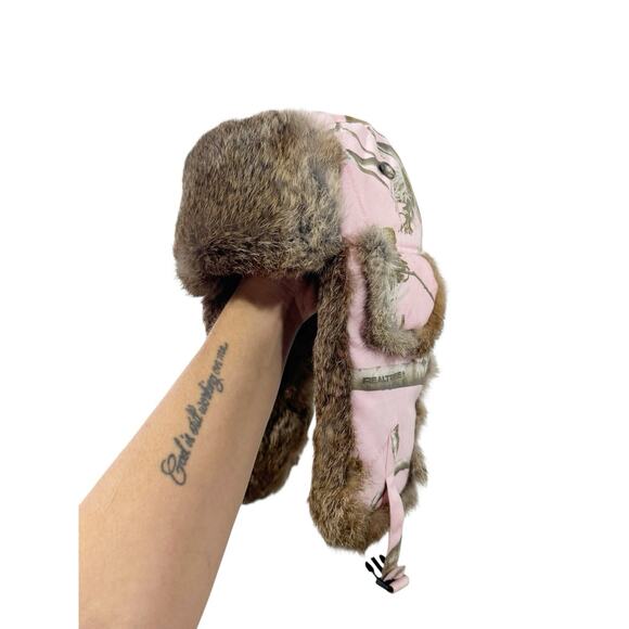 Mad Bomber Pink Realtree Woodland Genuine Rabbit Fur Hunting Camo Trapper Hat M - Picture 5 of 6